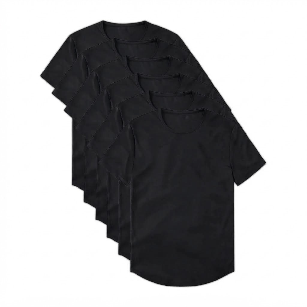 6-Pack Zwarte Crew Curve-Hem T-shirts
