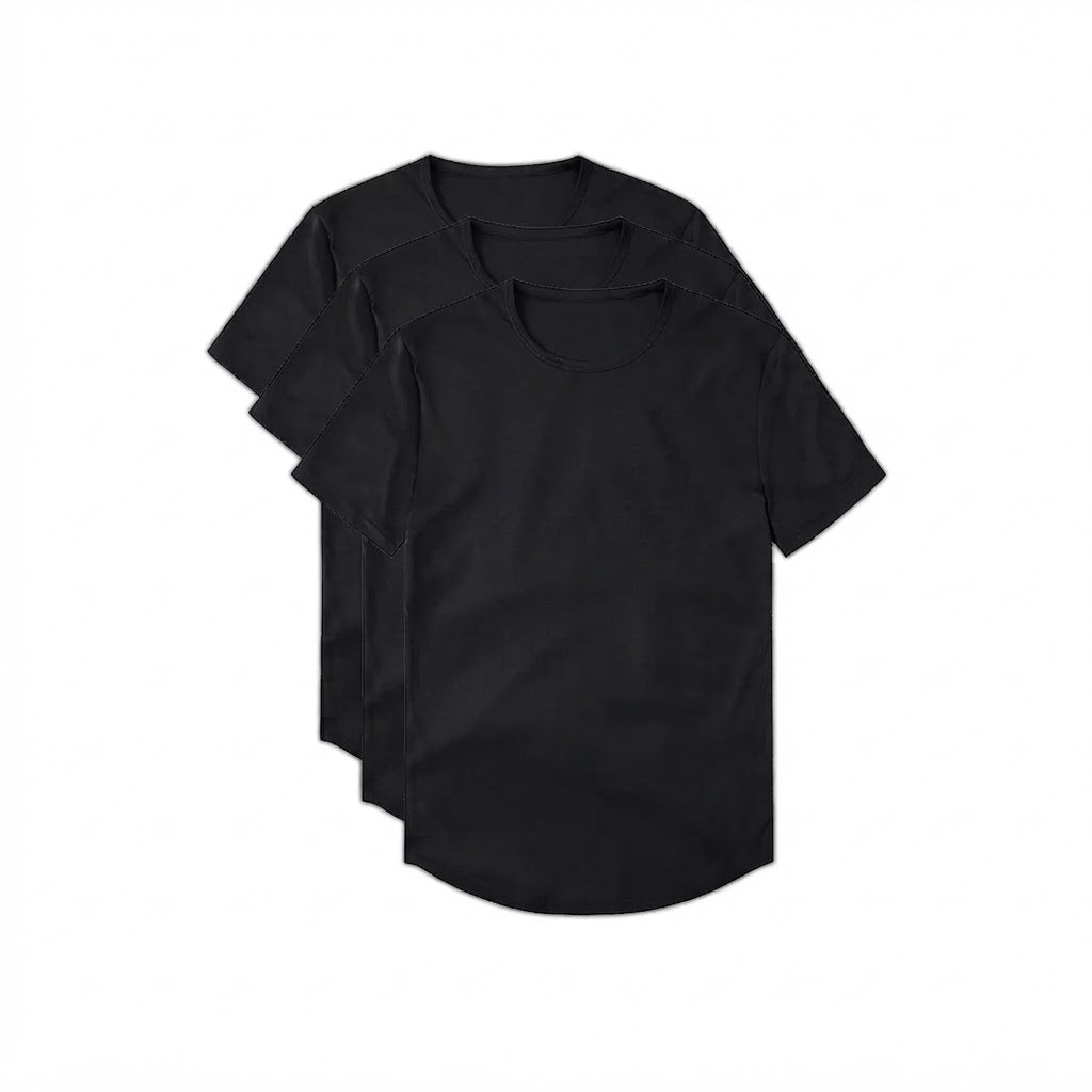 3-Pack Zwarte Crew Curve-Hem T-shirts