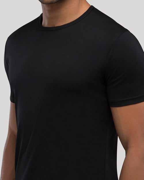 3-Pack Zwarte Crew Curve-Hem T-shirts