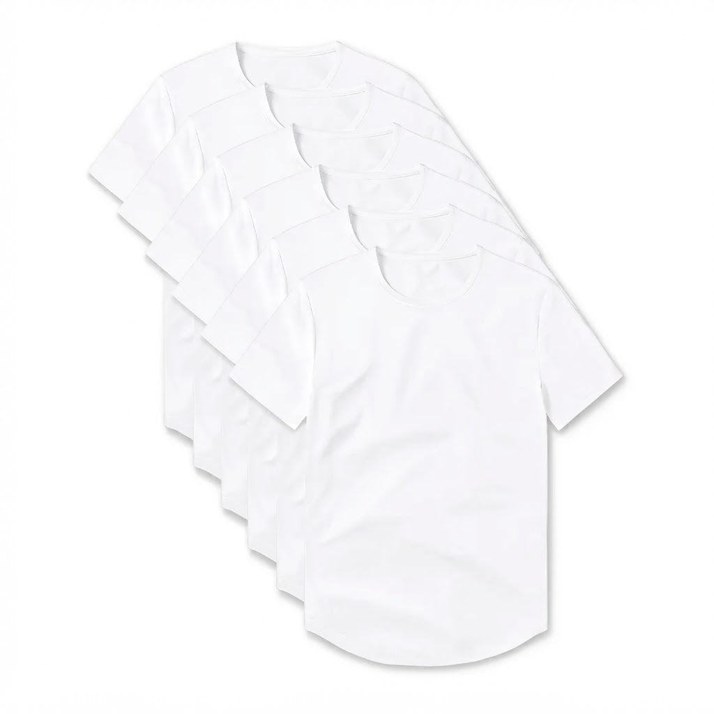 6-Pack Witte Crew Curve-Hem T-shirts